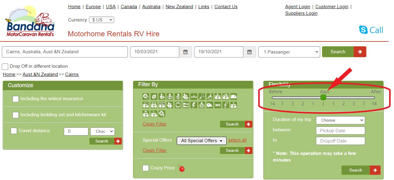 Motorhome rental in Australia - Flexibility filter Motorhome rental in Australia - Flexibility filter