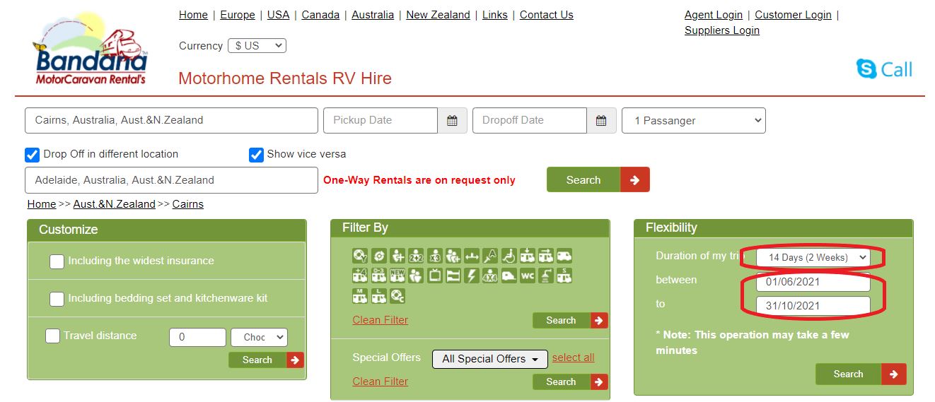 Motorhome rental in Australia - Flexibility period search Motorhome rental in Australia - Flexibility period search