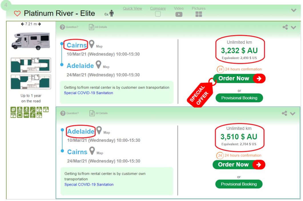 Motorhome rental in Australia - One way Opposite direction price Motorhome rental in Australia - One way Opposite direction price
